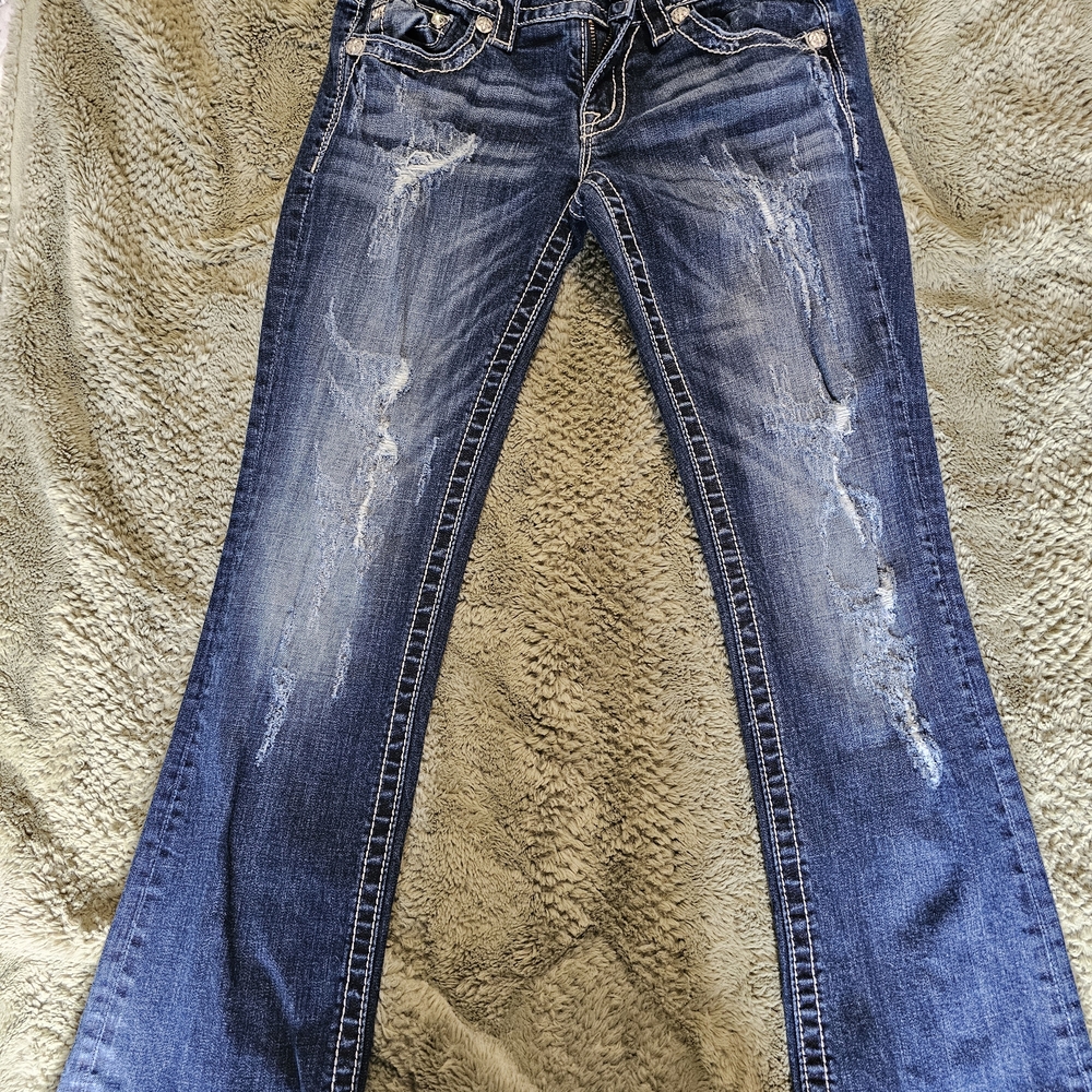 Miss Me Distressed Dark Blue Slim Boot Leg Jeans - Altered To Fit 28 Inch Inseam